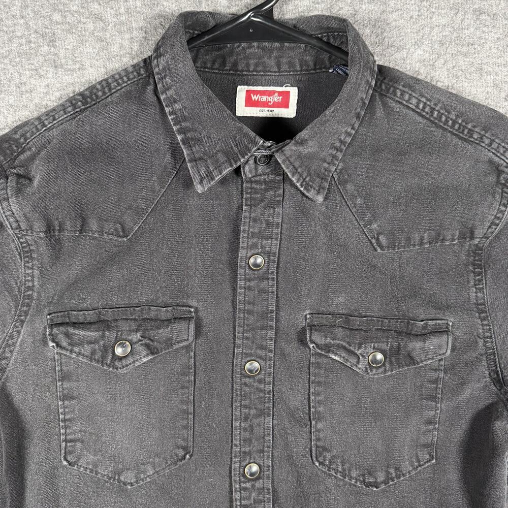 Wrangler Shirt Mens Medium Gray Denim Long Sleeve Western Snap Button-Up Cowboy